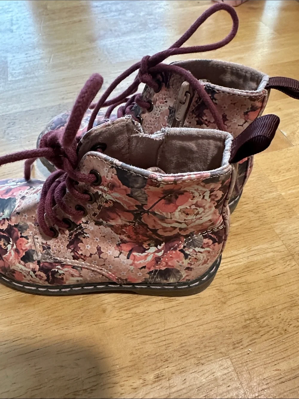 Zara Pink and Plum Floral Lace-Up Toddler Ankle Boots